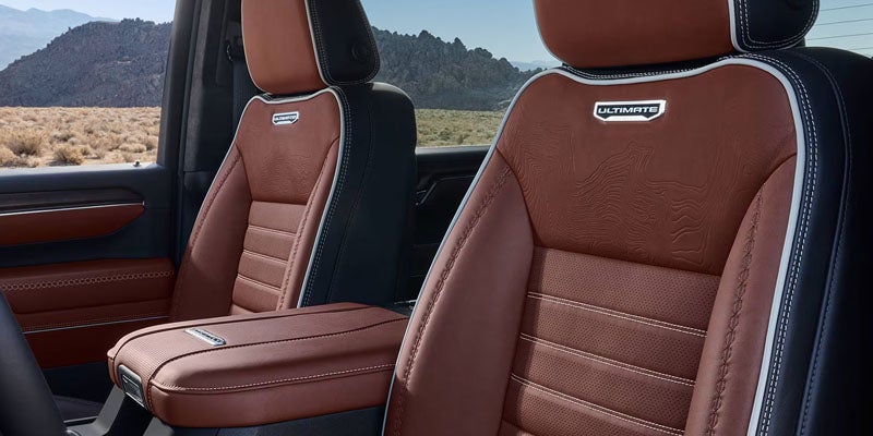Premium leather interior of the 2026 GMC Sierra 2500 HD with spacious cabin